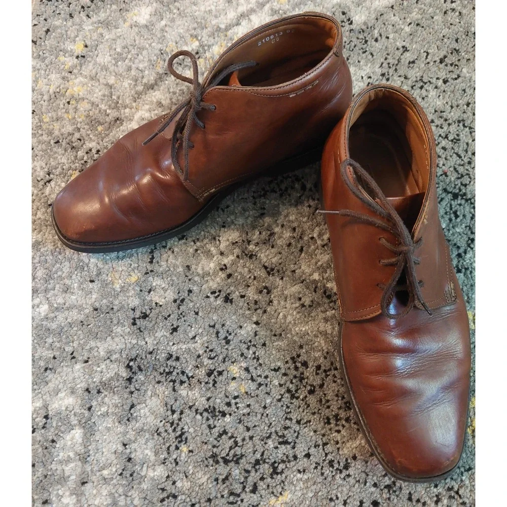 Brown Leather Chukka Ankle Boots Men's Dress Casual Comfortech Cognac Size 10